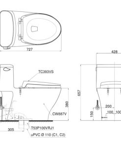 Bàn cầu một khối khối MS887RT2 nắp đóng êm TC393VS