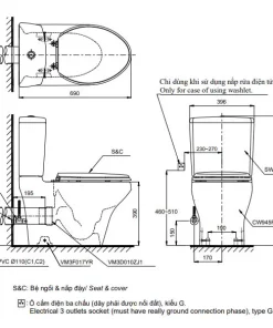 Bản Vẽ 2D Bàn Cầu Hai Khối CS945PDT8