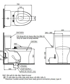 Bản vẽ 2D bàn cầu hai khối CS735DT3