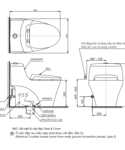 Bản Vẽ 2D Bồn Cầu 1 Khối Nắp Đóng Êm MS823DRT8