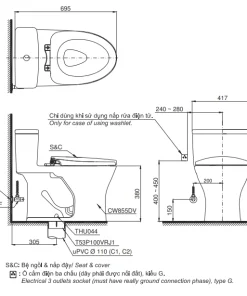 Bản Vẽ 2D Bàn Cầu 1 Khối MS855DE4