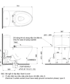 Bản Vẽ 2D Bồn Cầu Nắp Rửa Cơ MS889DRE2