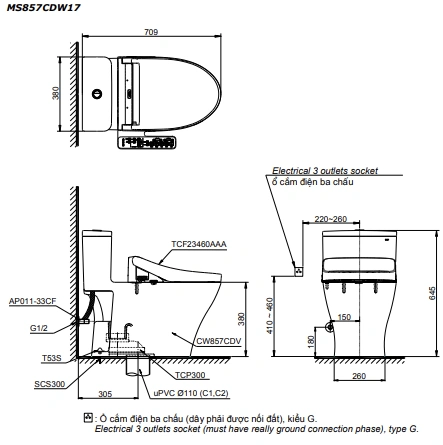 Bản Vẽ 2D Bồn Cầu Nắp Rửa Điện Tử MS857CDW17