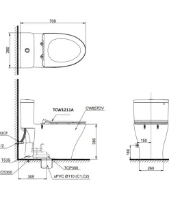 Bản Vẽ 2D Bàn Cầu 1 Khối MS857DE4