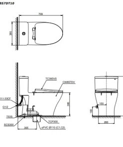 Bản Vẽ 2D Bàn Cầu 1 Khối MS857DT10
