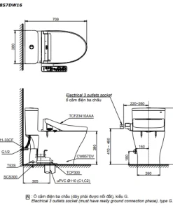 Bản Vẽ 2D Bồn Cầu Nắp Rửa Điện Tử MS857DW16