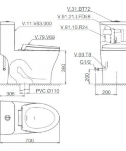 Bồn cầu Viglacera V63 1 khối nắp êm xả xoáy tặng vòi xịt VG826