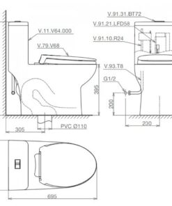 Bồn cầu Viglacera V64 nắp êm bàn cầu vệ sinh 1 khối tặng VG826 + VG853