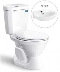 Bồn cầu Viglacera VI66 nắp êm V1102E 2 khối kèm lavabo VTL2